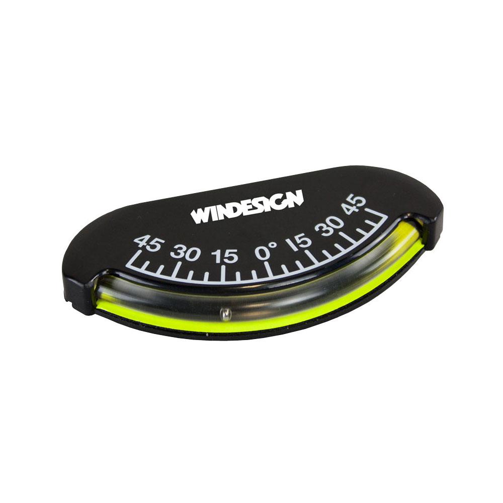 náklonoměr - DESCRIPTION Affordable black plastic clinometer with self-adhesive backing for easy fitting. An accurate bubble gauge shows the boat angle up to 45 degrees.  Size: 90 x 40 mm